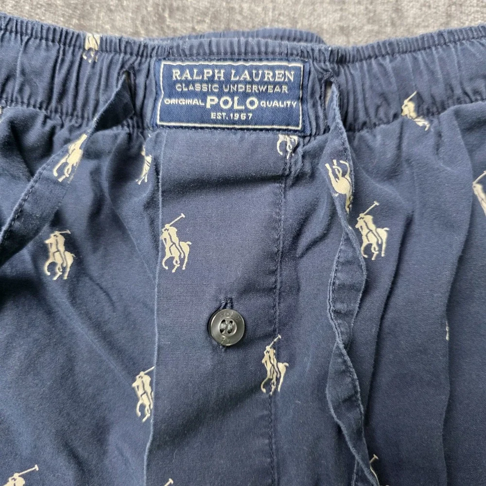 Polo Ralph Lauren Pajama Shorts Mens XL Navy Blue AOP Allover Pony Pockets 35x8